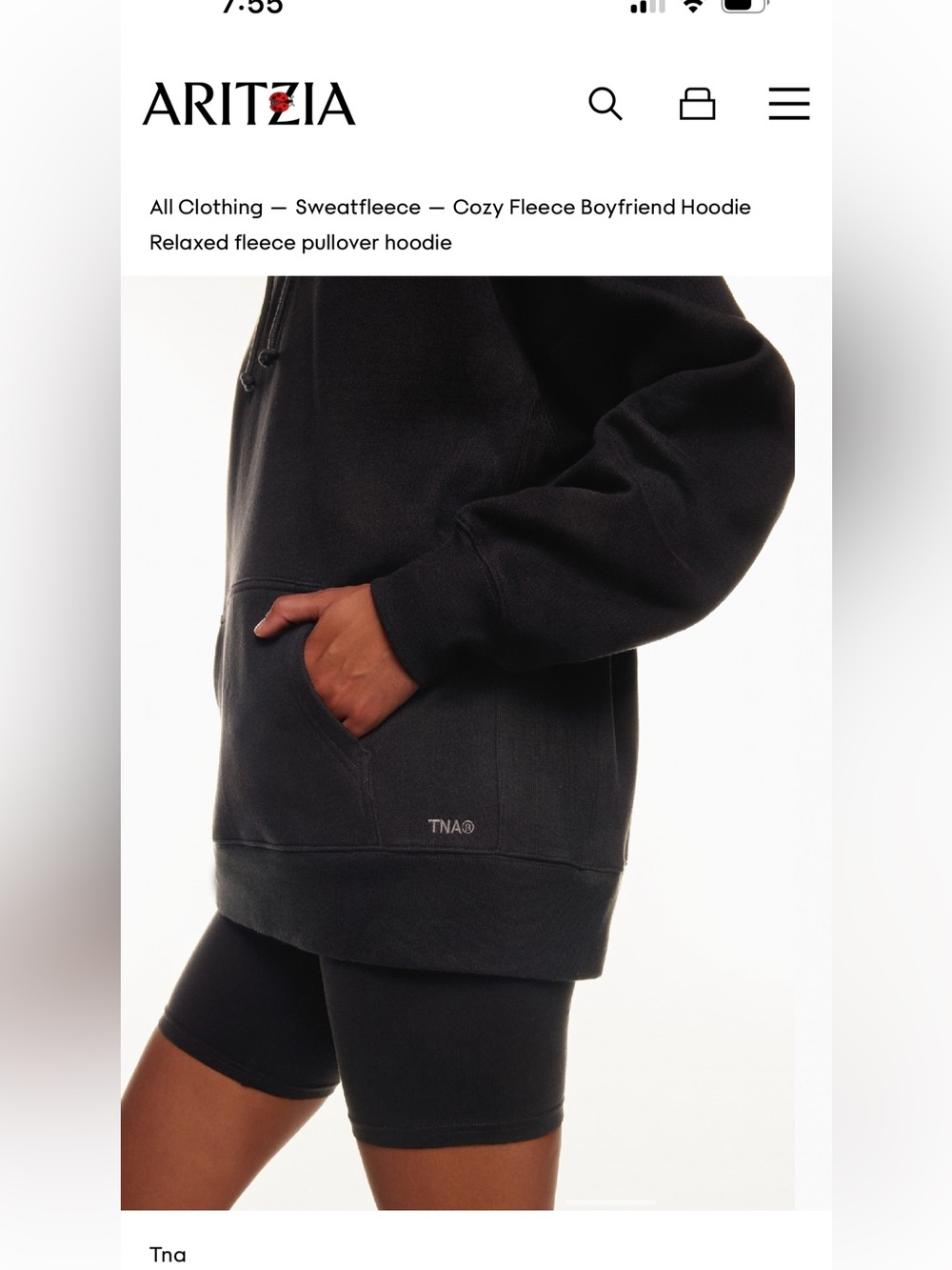 Aritzia Cozy Fleece Boyfriend Fit Hoodie - Black - Picture 5 of 5